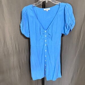 Madewell Puff-Sleeve V-Neck Dress Size 10 Cerulean Blue Lyocell Blend